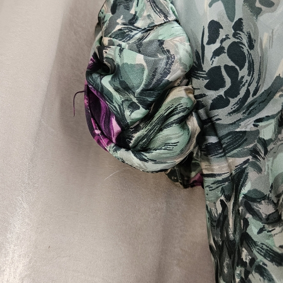 Nanette Lepore green white purple floral silk blouse top Womens 8 - Picture 5 of 7